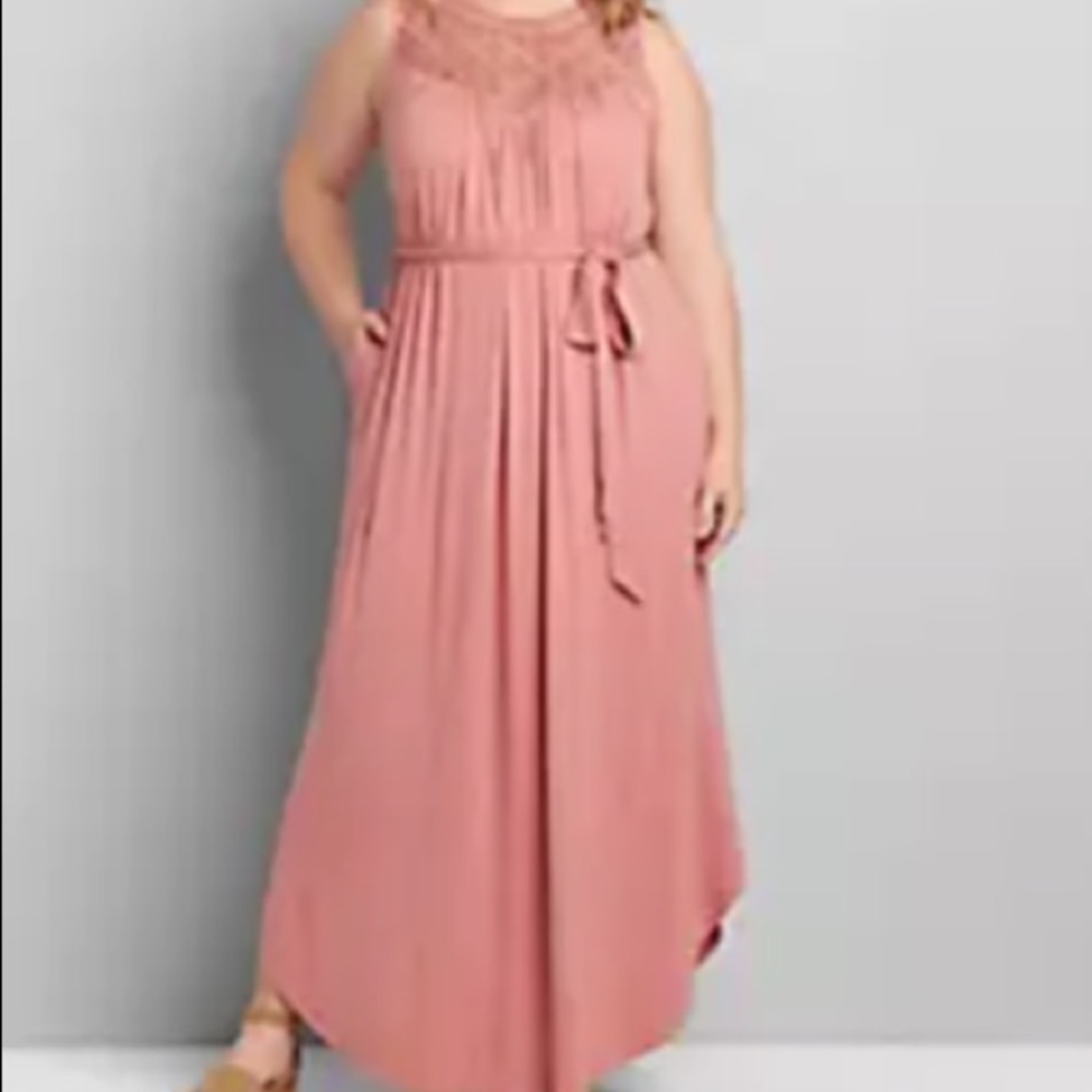Lane Bryant Maxi dress with tie at waist in rose